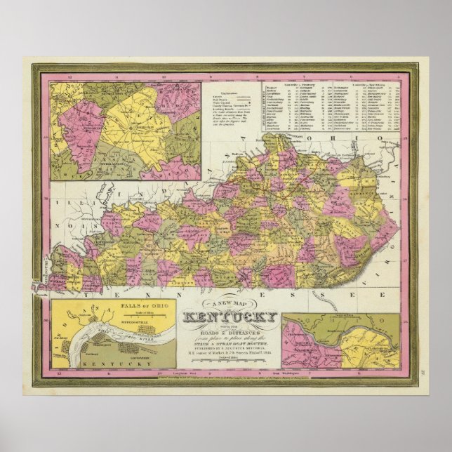 Poster Novo Mapa Do Kentucky (Frente)