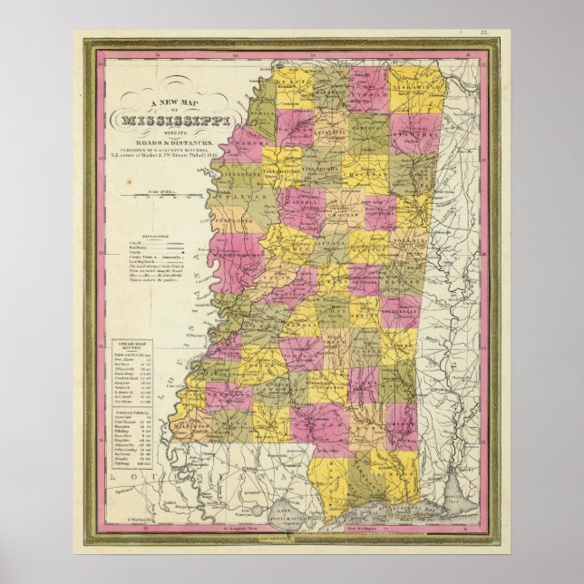 Póster Novo Mapa Do Mississippi (Frente)