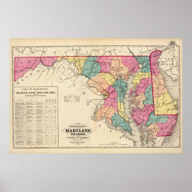 Póster Novo mapa ferroviário dos estados de Maryland (Frente)