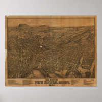 Novo Mapa Panorâmico de Haven Connecticut 1879