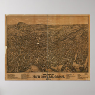 Póster Novo Mapa Panorâmico de Haven Connecticut 1879