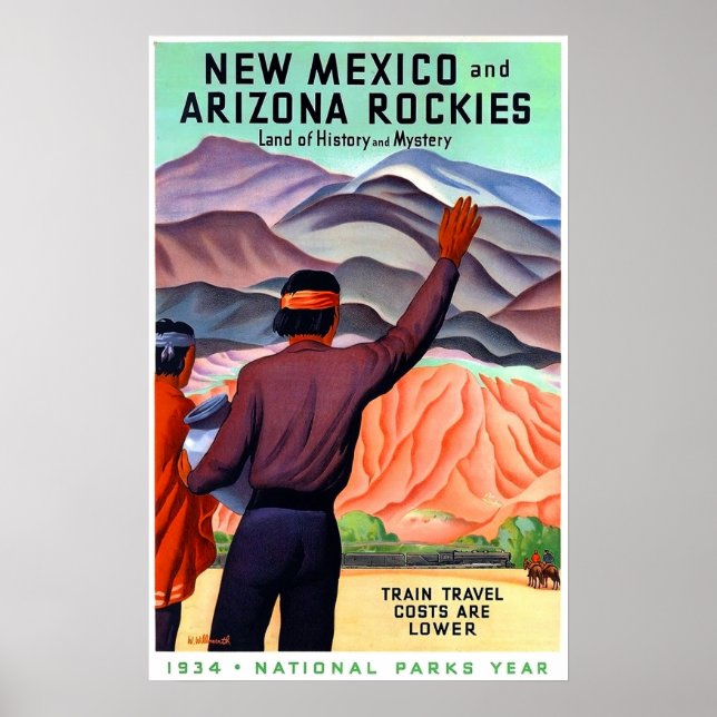Poster Novo México e Rockies Arizonas, viagens vintage (Frente)