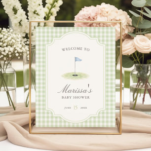 Poster Novo no Clube de Golfe Verde Gingham Baby Shower