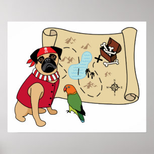 Póster NOVO!  Pirate Pug Design - Adicione sua própria l