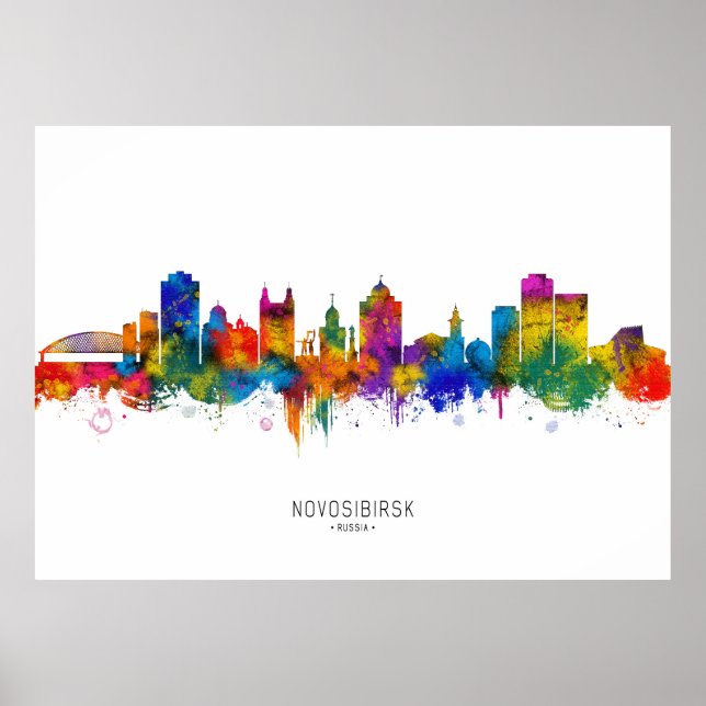 Poster Novosibirsk Rússia Skyline (Frente)
