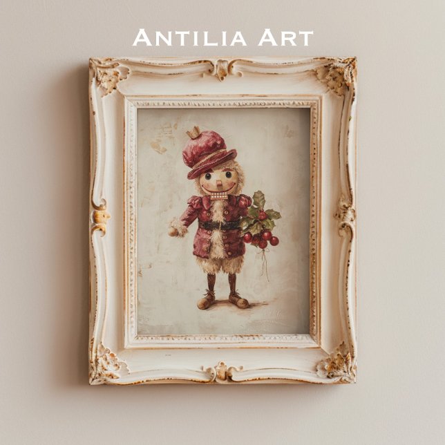 Poster Noz-Cracker Holly Berries Pintando Arte de Natal (Criador carregado)