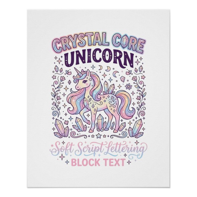 Póster Núcleo de Cristal Unicórnio Unicórnio Adorável Des (Frente)