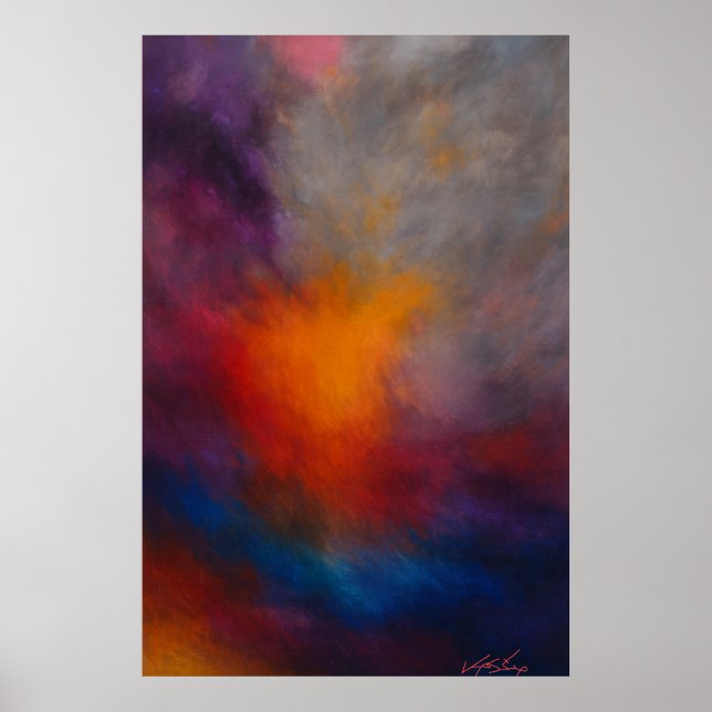 Poster Núcleo Radiante - Explosão Laranja em Névoa Violet (Frente)