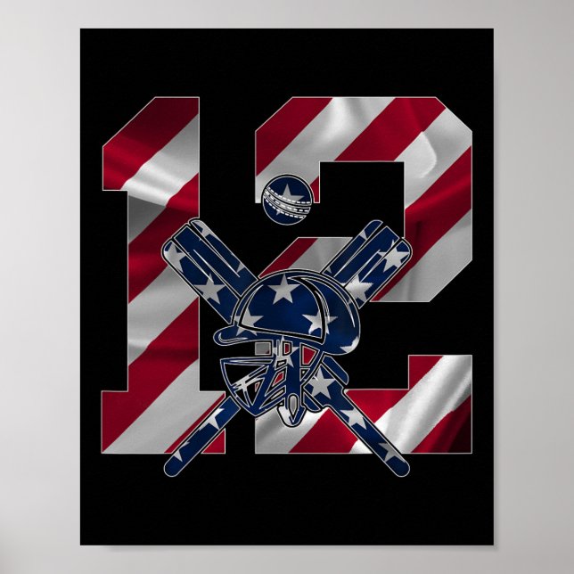 Poster Number 12 Years Cricket 12th Birthday  (Frente)