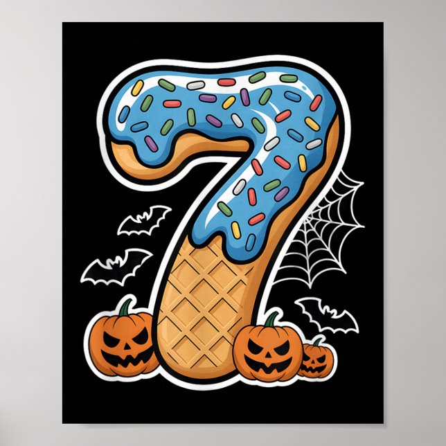 Poster Number 7 Ice Cream Seven Halloween Pumpkin Men Wom (Frente)