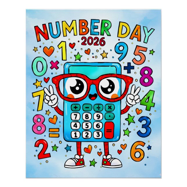 Póster Number Day 2026 Cute Calculator Math Design (Frente)