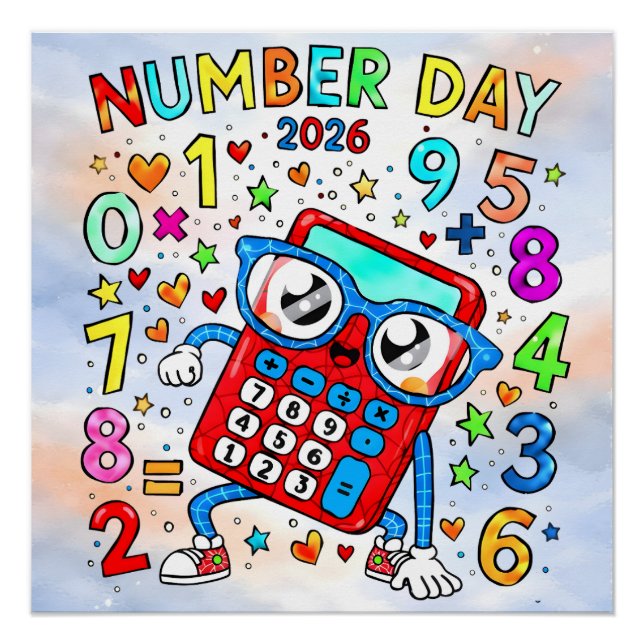 Póster Number Day 2026 Cute Calculator Math Design (Frente)
