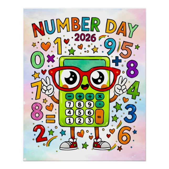 Póster Number Day 2026 Cute Calculator Math Design (Frente)