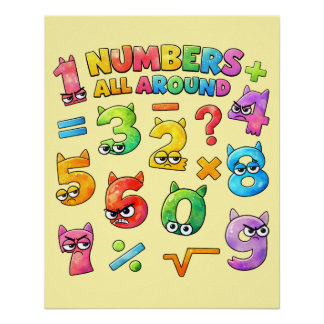 Póster Numbers All Around Maths Poster for Kids UK