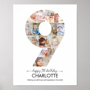Poster Número de Aniversário de 9 anos Colagem de Fotos P