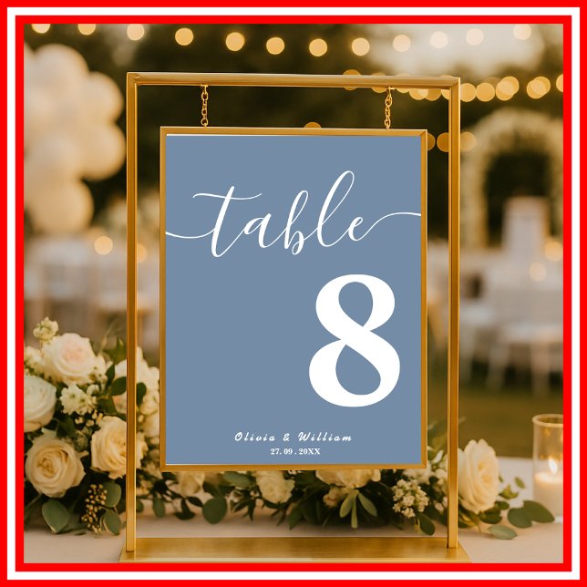 Poster Número de Mesa de Casamento Azul Empoeirado  (Criador carregado)