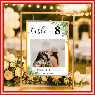 Poster Número de Mesa de Casamento com Folhas Verde Sage