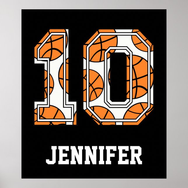 Póster Número Personalizado de Basquete 10 (Frente)
