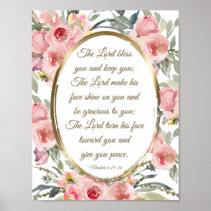 Poster Números 6:24-26 O Senhor Abençoa Seu Floral Rosa