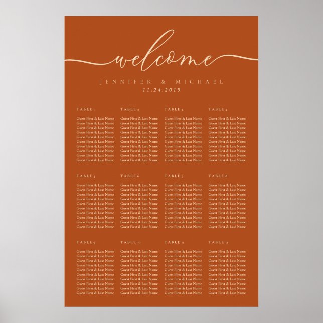 Poster Números de Mesa de Casamento Simples de Terracota (Frente)