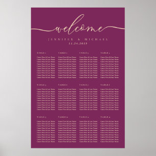 Poster Números de Mesa de Casamento Simples Luxo Roxo Ass