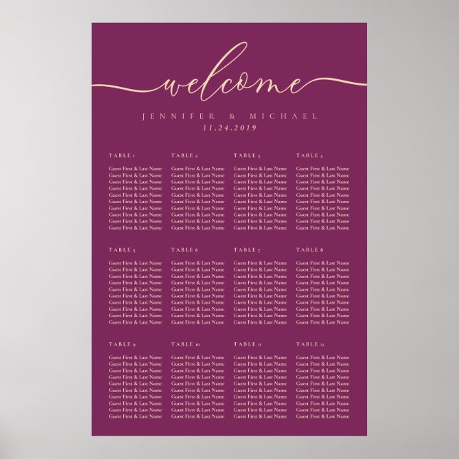 Poster Números de Mesa de Casamento Simples Luxo Roxo Ass (Frente)