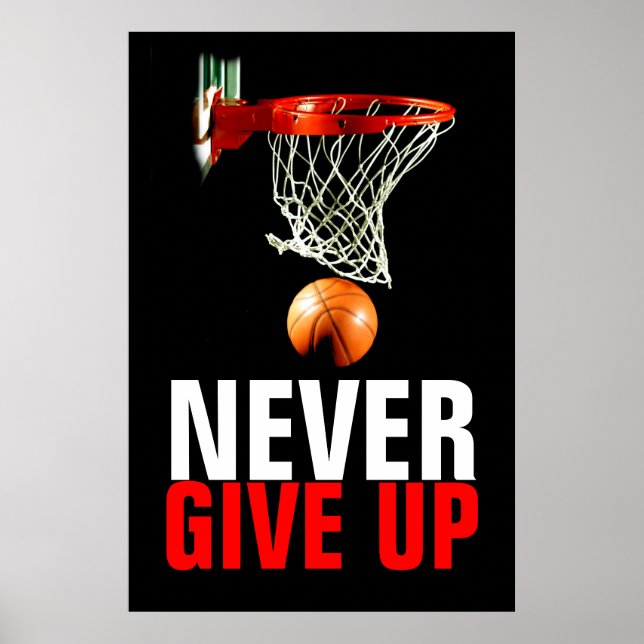 Poster Nunca Desista De Motivação De Basquete (Frente)