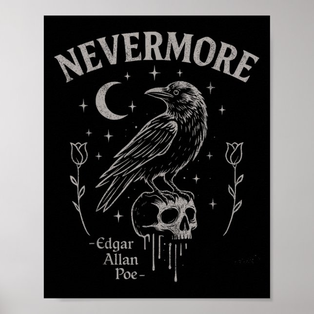 Poster Nunca mais Raven Skull Art, Gothic Edgar Allan Poe (Frente)