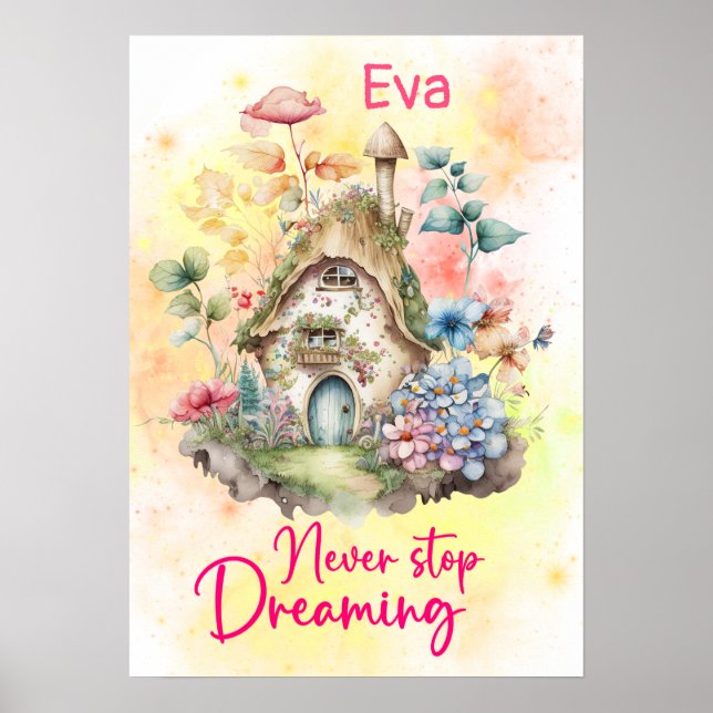 Poster Nunca Pare de Sonhar Citação Motivacional Infantil (Frente)