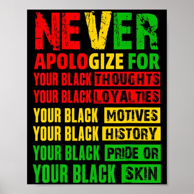 Poster Nunca Peça Desculpas Seu Mês da História Negra Afr (Frente)