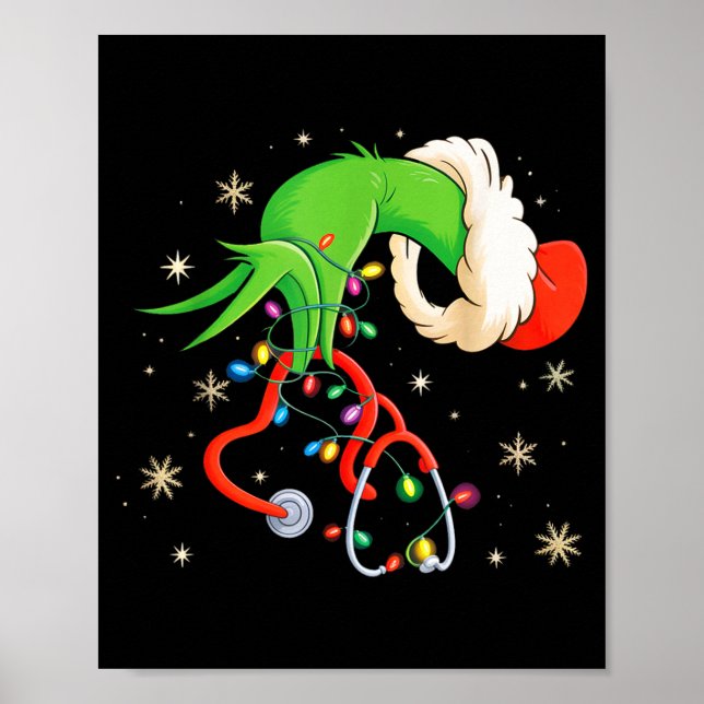 Poster Nurse Christmas Stethoscope Nurses Xmas Santa Wome (Frente)