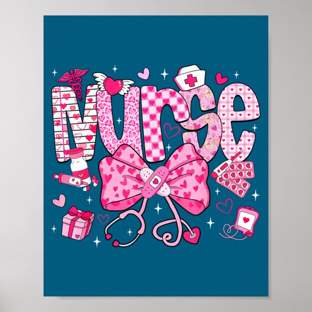 Poster Nurse Valentine's Day Heart Stethoscope Er Icu Nic (Frente)