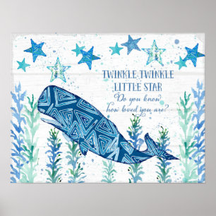 Poster Nursery Baby Whale Starfish Modern Beach Geométric