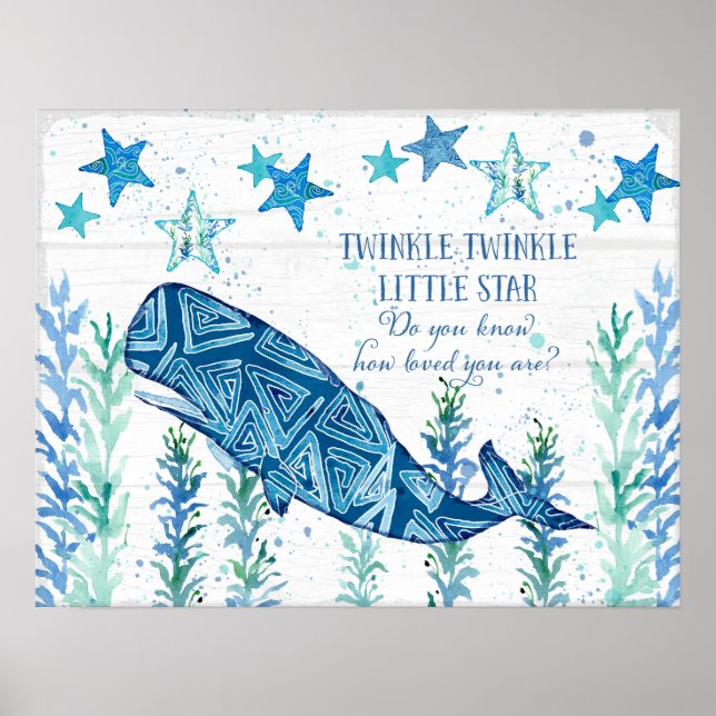 Poster Nursery Baby Whale Starfish Modern Beach Geométric (Frente)