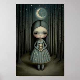 Poster Nursery Sweet Little Girl e The Moon Art