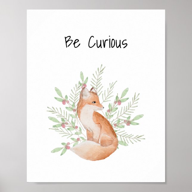 Poster Nursery Wall Art Baby Fox Seja Curioso (Frente)
