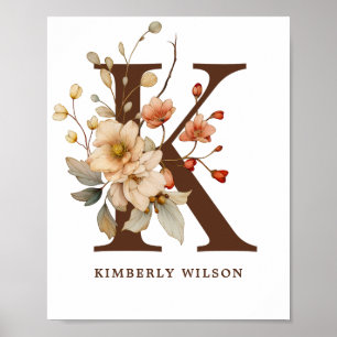Poster Nursery Wall Art Girl Cottagore - Letra K