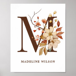 Poster Nursery Wall Art Girl Cottagore - Letra M