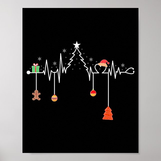 Poster Nursing Christmas Shirt Christmas Tree Heartbeat F (Frente)