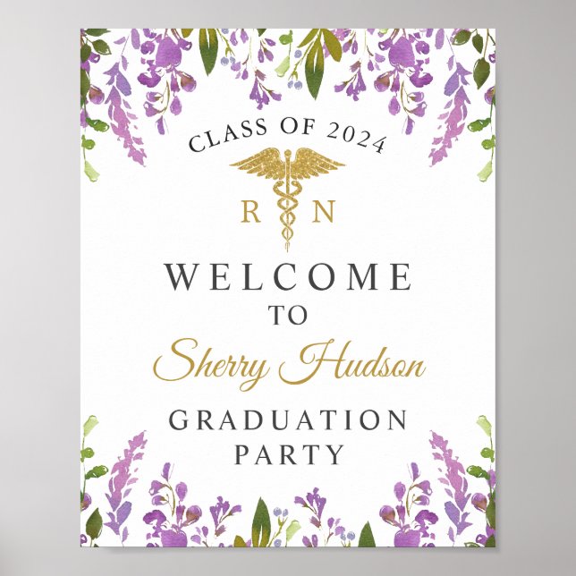Poster Nursing Graduation Purple Floral Welcome (Frente)