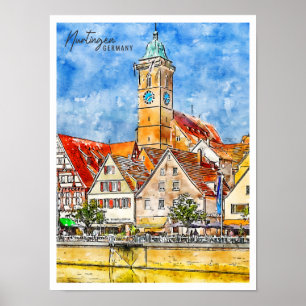 Poster Nurtingen Alemanha Local de Viagem Aquarela