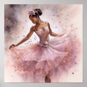 Poster Nutcracker Black Ballerina em Tutu Floral Rosa