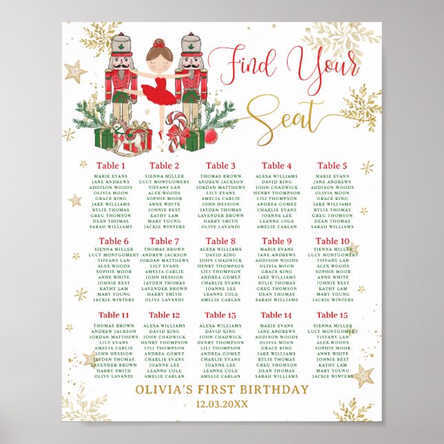 Poster Nutcracker Winter Onederland 1st Birthday Seating  (Frente)