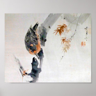 Poster Nuthatch descendo uma árvore, Watanabe Seitei