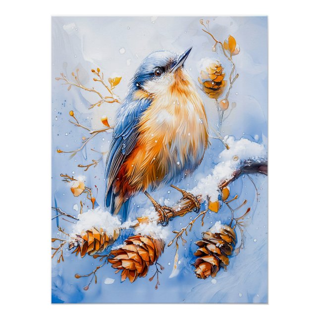 Póster Nuthatch Eurasiano na pintura de estilo impression (Frente)