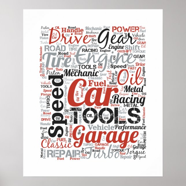 Poster Nuvem de Palavras de Entusiasta de Carros (Frente)