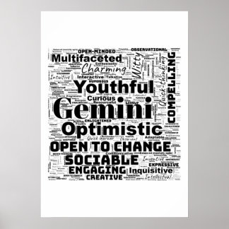 Poster Nuvem de Palavras Gemini Zodiac