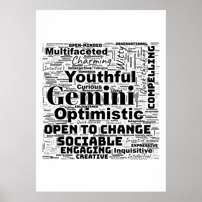 Poster Nuvem de Palavras Gemini Zodiac (Frente)