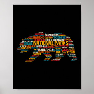 Poster Nuvem de Palavras Lista Parques Nacionais EUA Urso