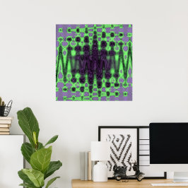 Poster Nuvens Abstratas de Tie Dye Onduladas em Verde e R